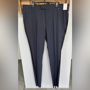 Nordstrom Rack Size 42W Navy Unfinished Dress Pants with Black Side Stripe